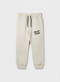 Kids' Beige Ribbed Knee Joggers with "Enjoy Today" Print  (BG-000001)