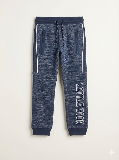 Boys' Heather Navy Fleece Joggers with "Little Icon" Print (BG-000007)