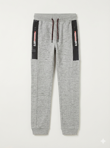 Boys' Grey Marl Sport Joggers with Black Side Panel & Zipper Pockets
