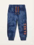 Boys' Navy Blue Tie-Dye Joggers with Orange Tokyo Print (BG-000006)