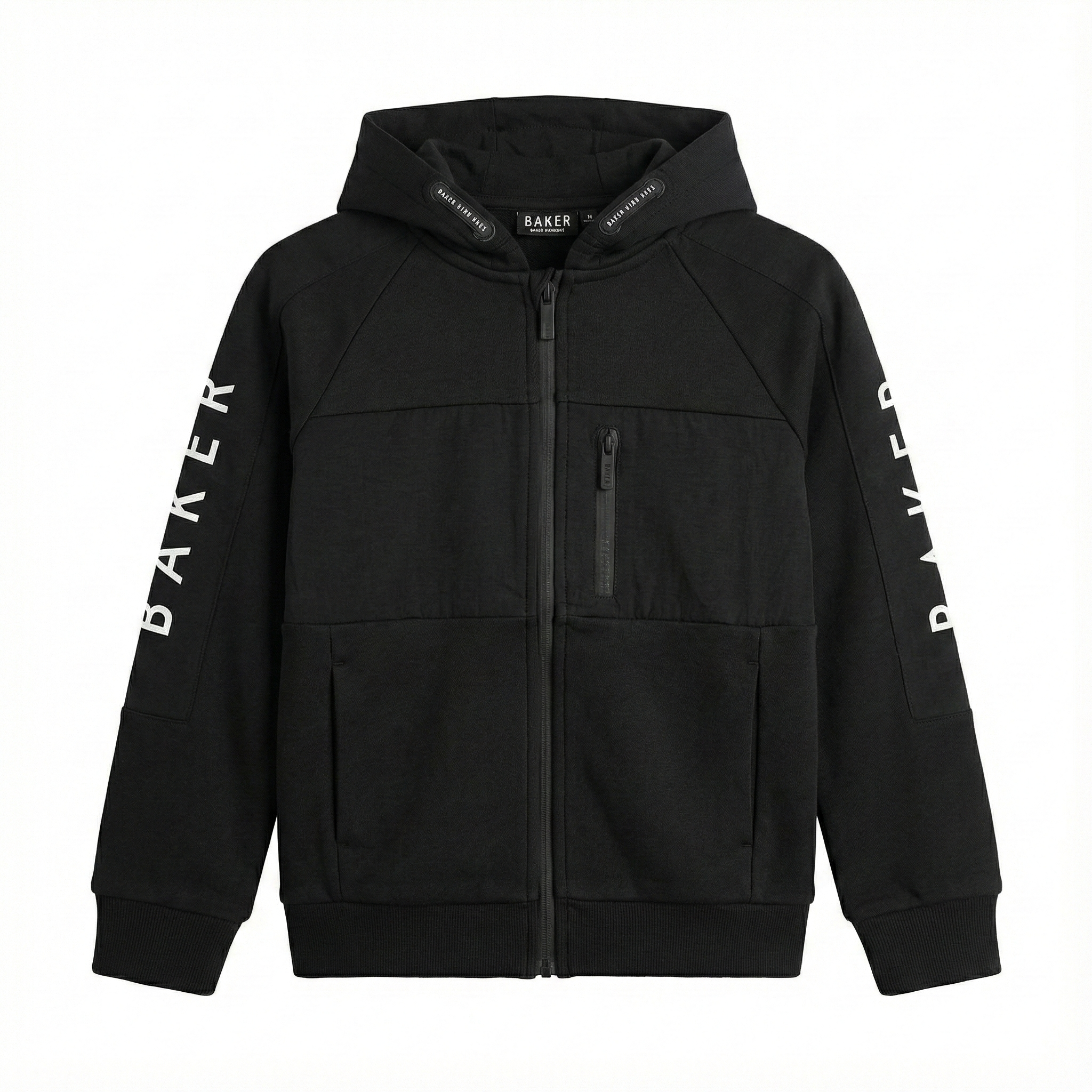 Boy Baker Black Tech-Fleece Zip-Up Hoodie with Sleeve Graphics