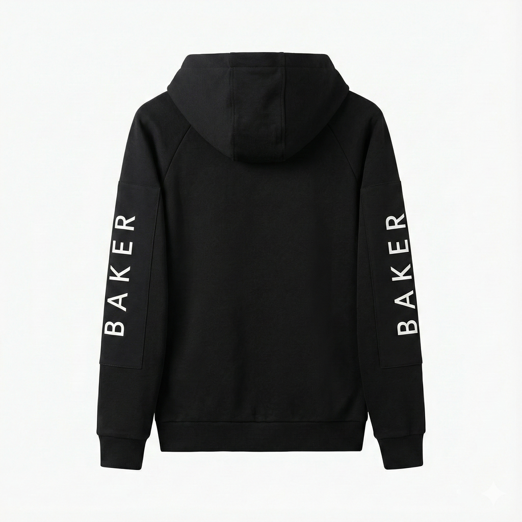 Boy Baker Black Tech-Fleece Zip-Up Hoodie with Sleeve Graphics (BG-000078)