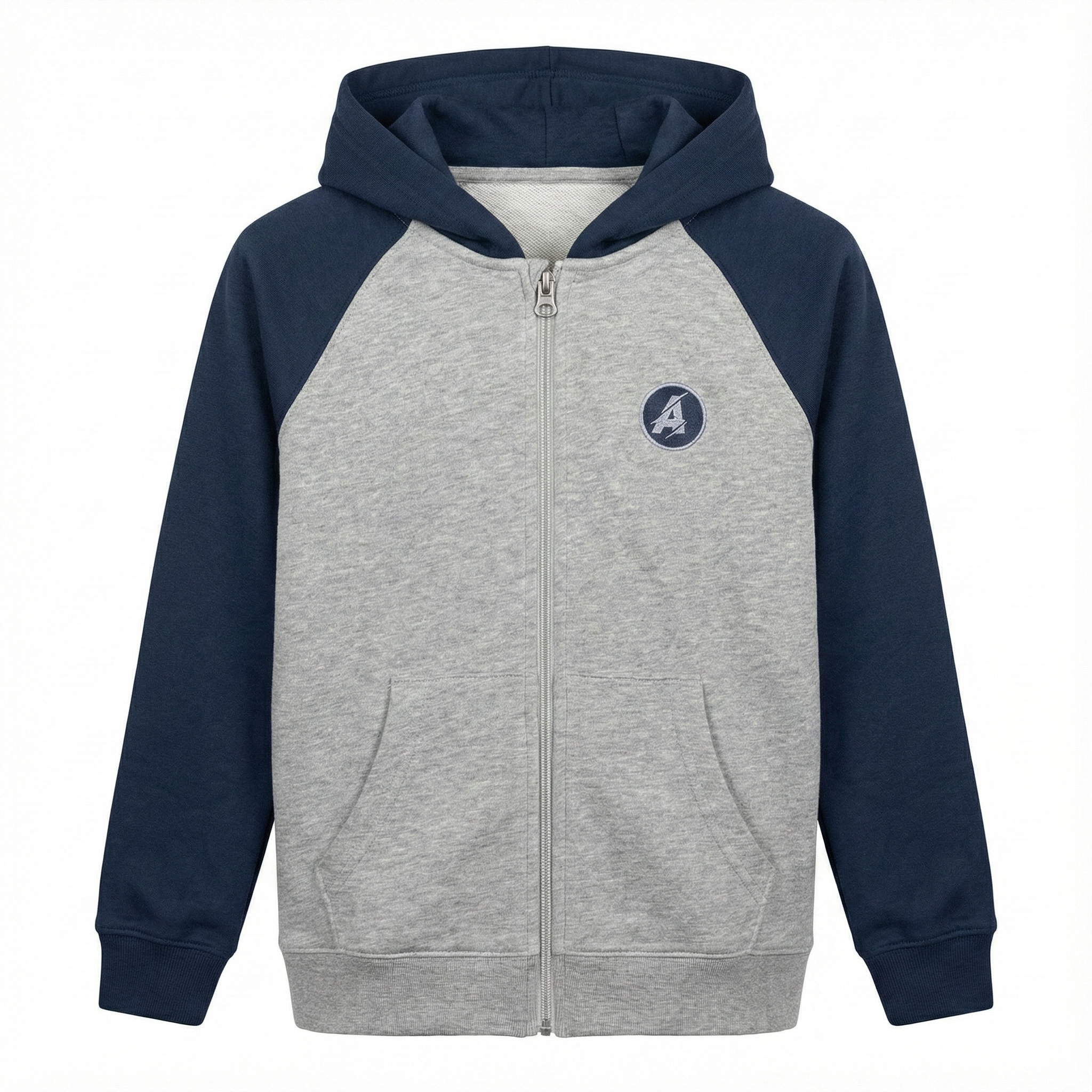 Grey & Navy Raglan Sleeve Zip-Up Hoodie