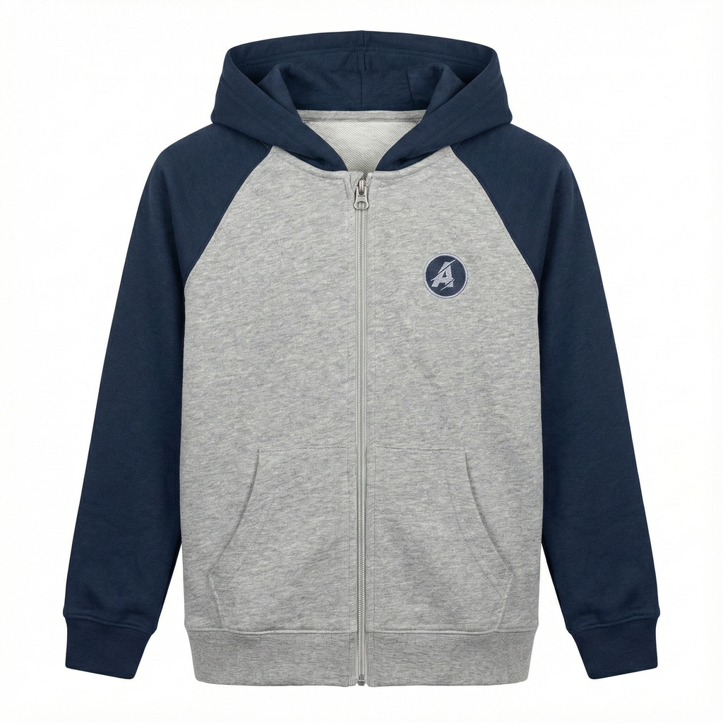 Grey & Navy Raglan Sleeve Zip-Up Hoodie (BG-000087)