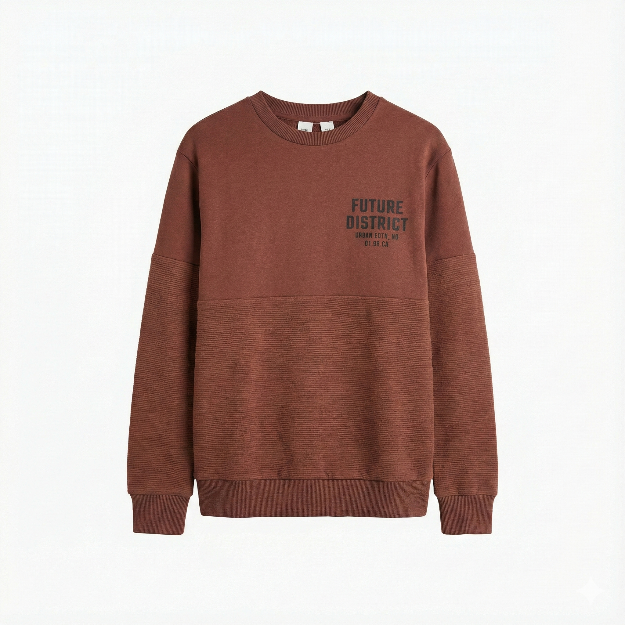 Boys Rust Brown Sweatshirt - Textured Panel & "Future District" Text