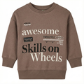 Boys Brown Sweatshirt - "Awesome Skills on Wheels" Skater Typography (BG-000045)