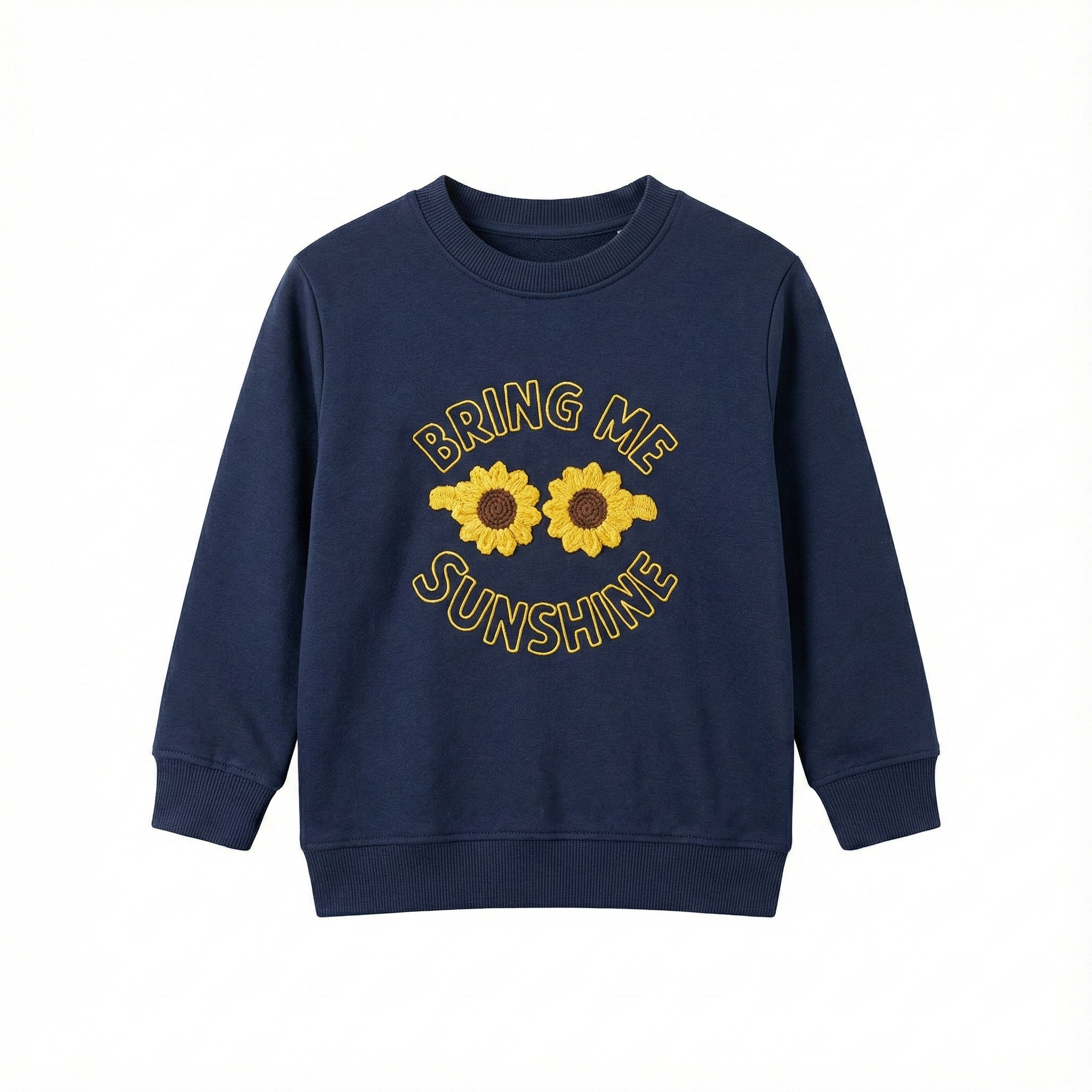 Girls Navy Blue Sweatshirt - "Bring Me Sunshine" Sunflower Graphic