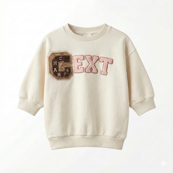 Kids Cream Varsity Sweatshirt - Chenille "Champ" Letter Patch