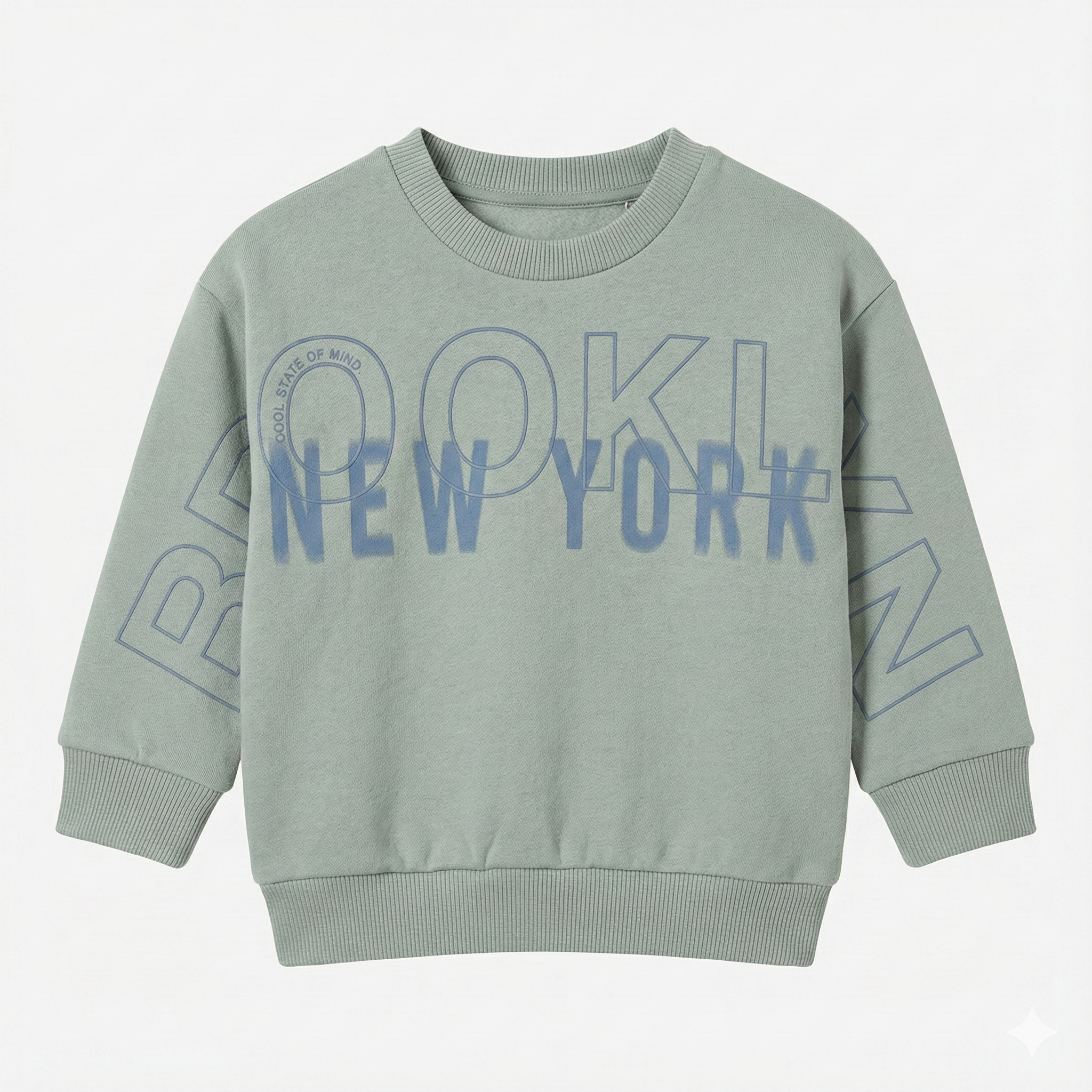 Kids Sage Green Sweatshirt - "Brooklyn New York" Graphic Print