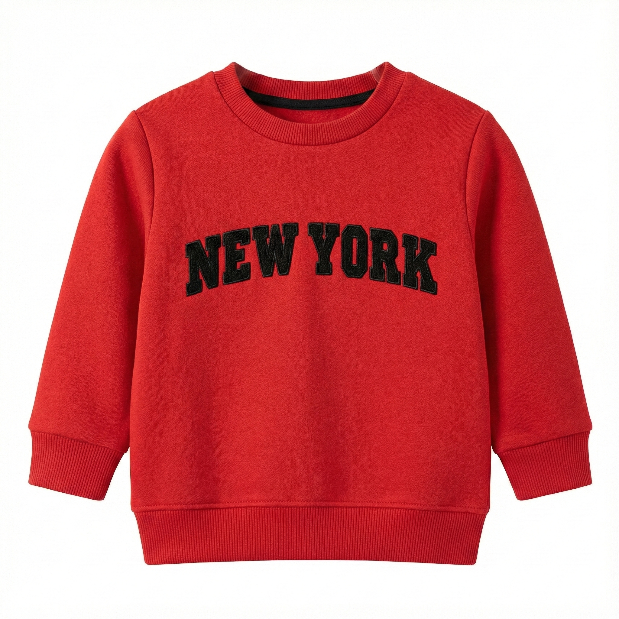 Kids Varsity Style Sweatshirt - Red with Black "New York" Text