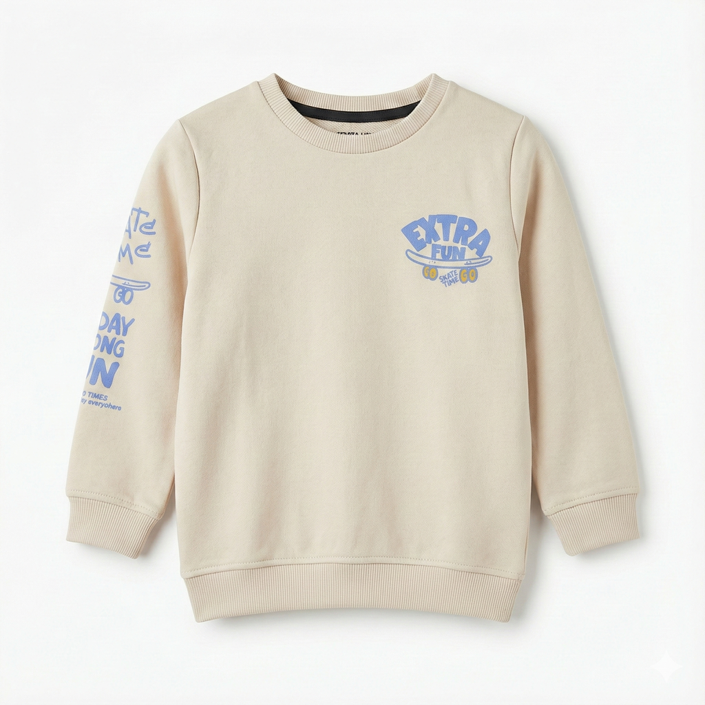 Kids Skater Theme Sweatshirt - "Extra Fun" Graphic with Sleeve Detail (BG-000040)