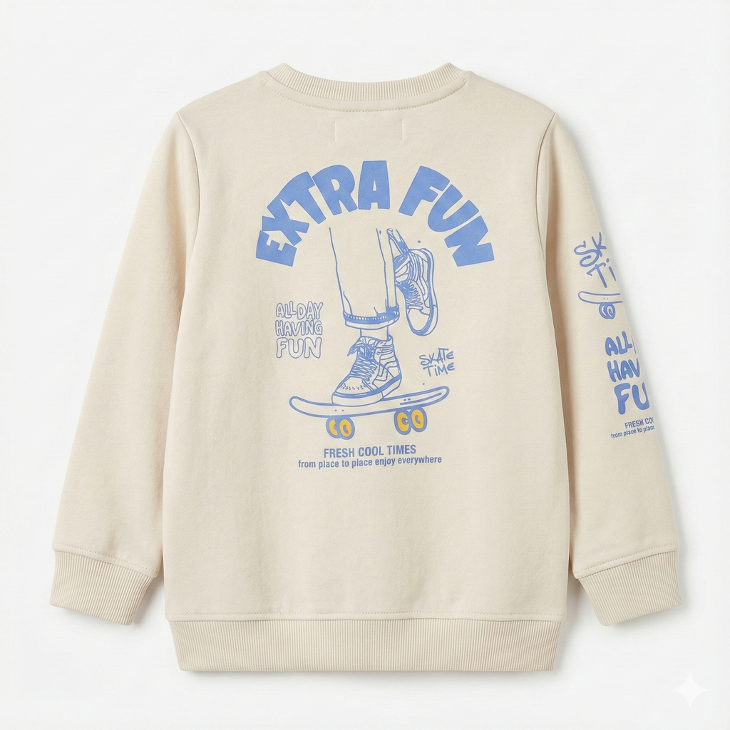 Kids Skater Theme Sweatshirt - "Extra Fun" Graphic with Sleeve Detail (BG-000040)