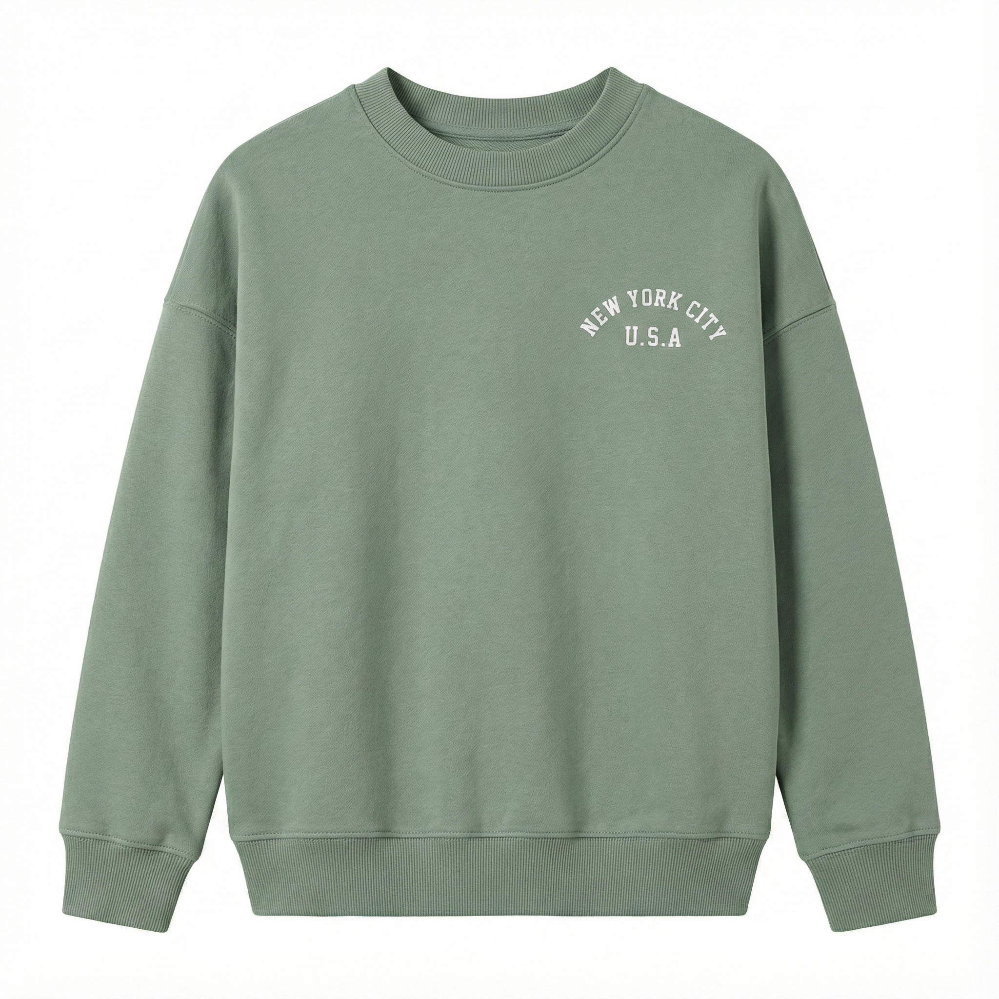 Kids Minimalist NYC Sweatshirt - Sage Green "New York City U.S.A
