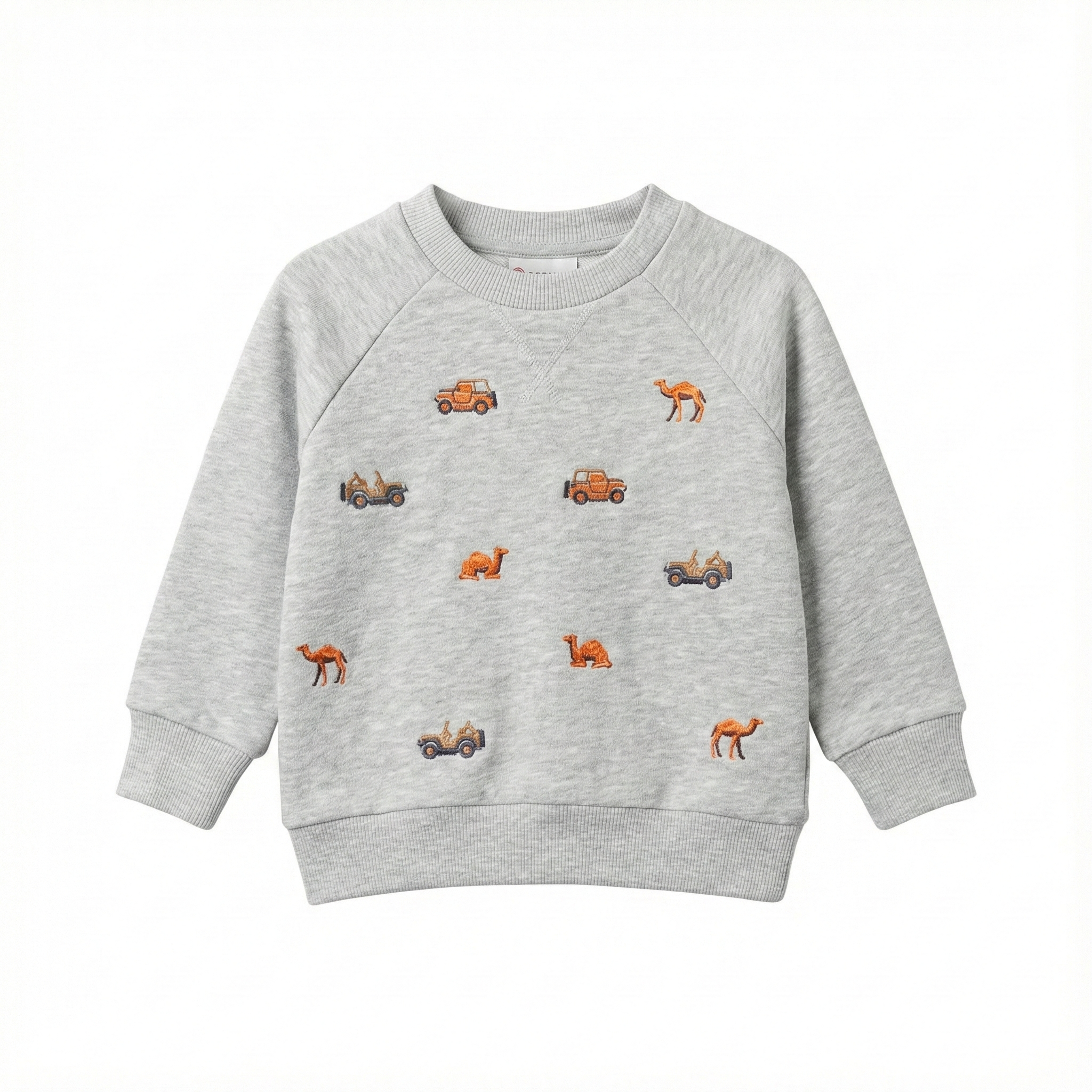 Kids Gray Embroidered Safari Sweatshirt - Jeeps & Camels Pattern
