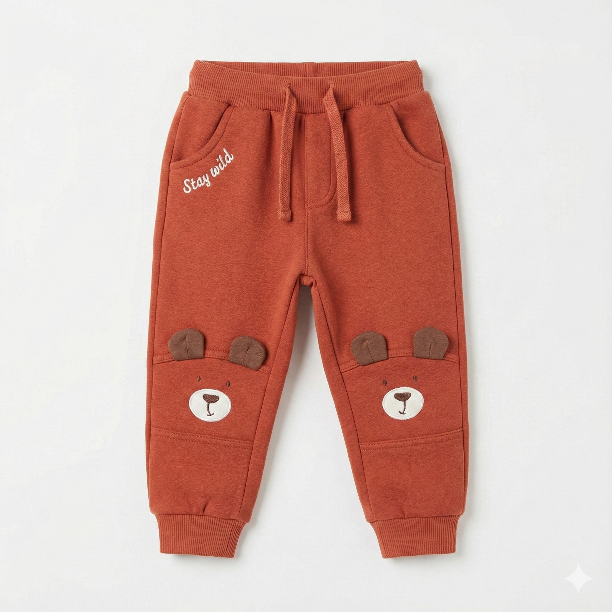 Toddler "Stay Wild" Bear Knee Patch Joggers - Rust Orange