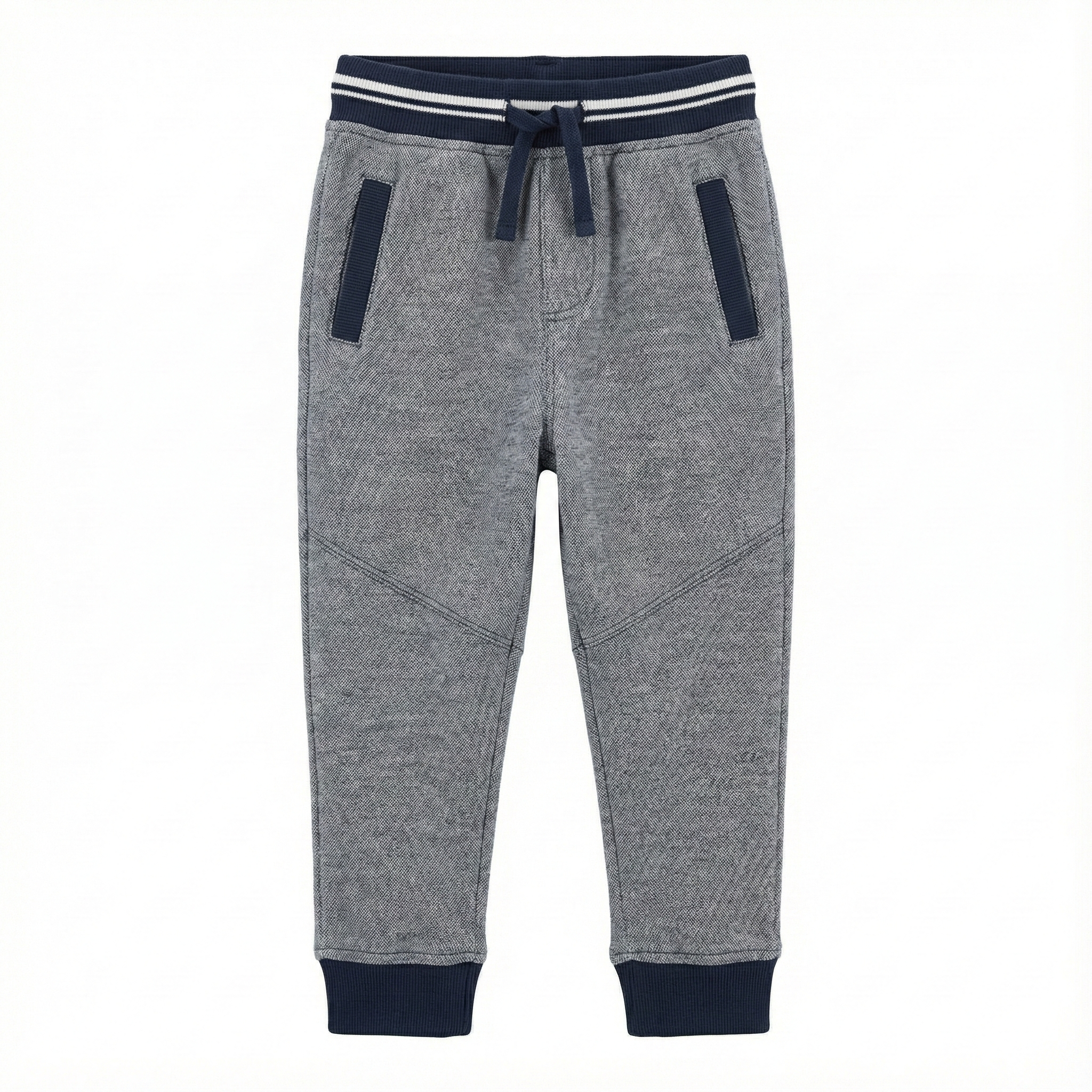 Boys' Sporty Heather Grey Joggers with Contrast Navy Ribbing