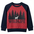Kids Raglan Sweatshirt - "Wildlife" Deer & Forest Graphic (Red/Navy) (BG-000069)