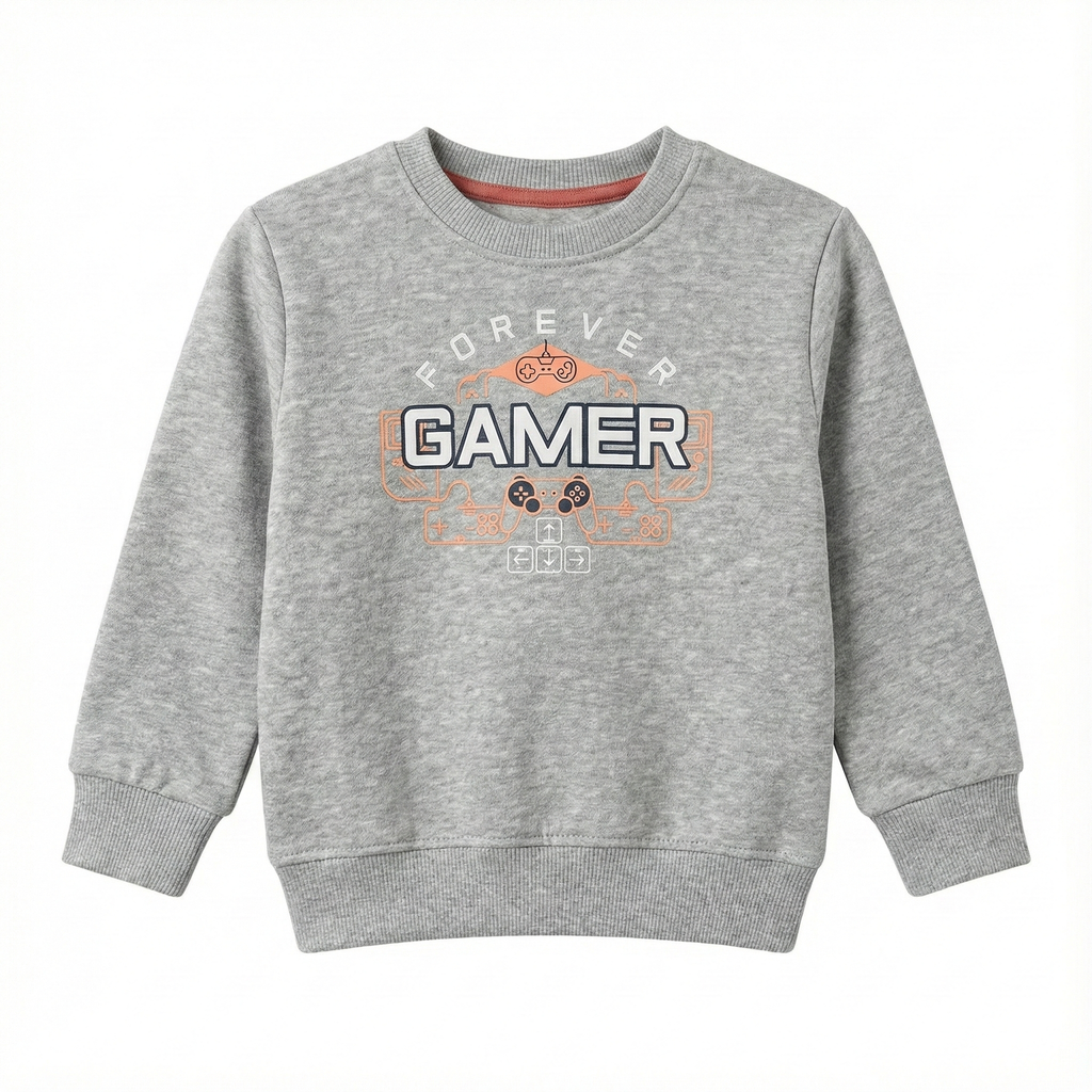 Kids Grey Marl Sweatshirt - "Forever Gamer" Controller Graphic (BG-000070)