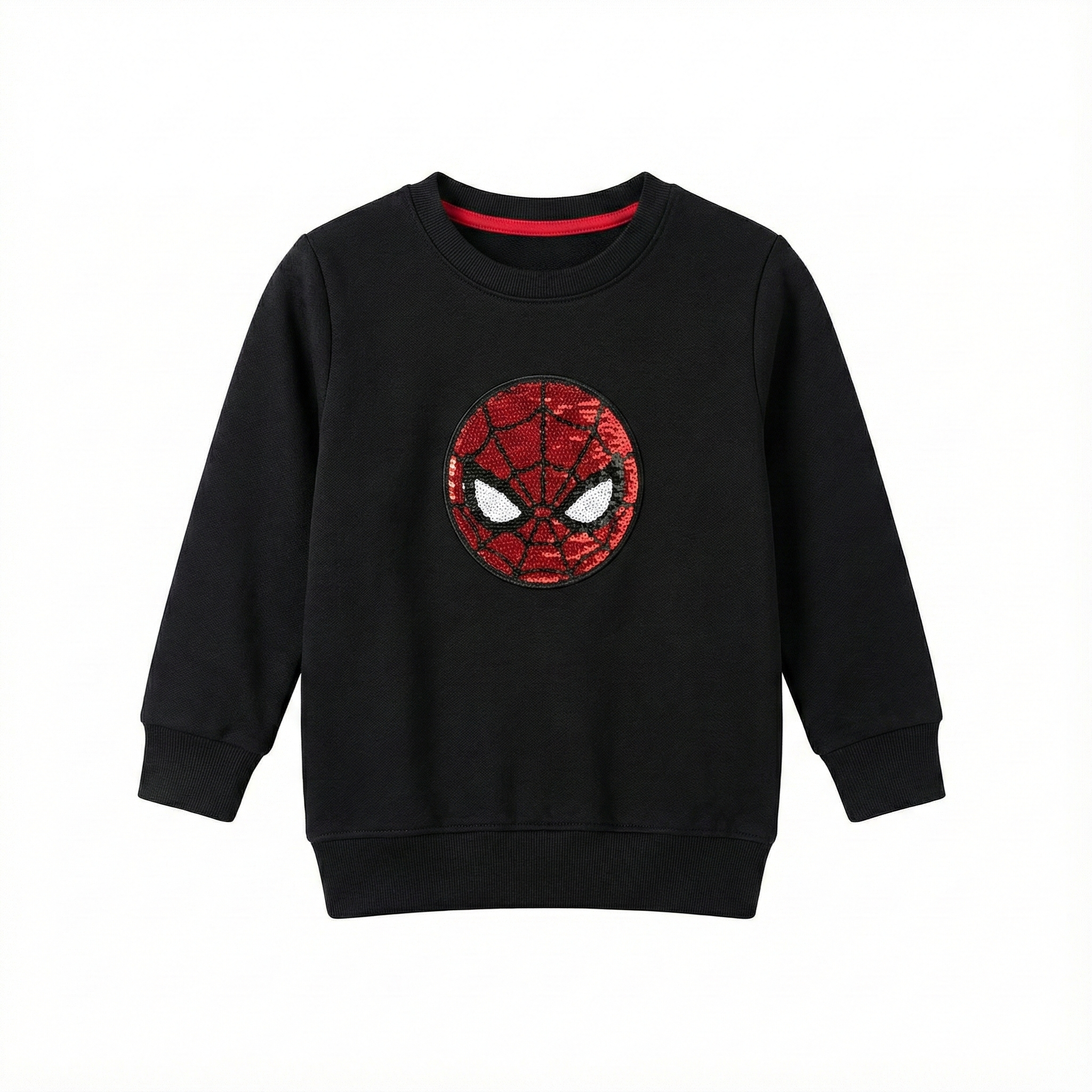 Black spiderman face embroidered terry fabric sweatshirt