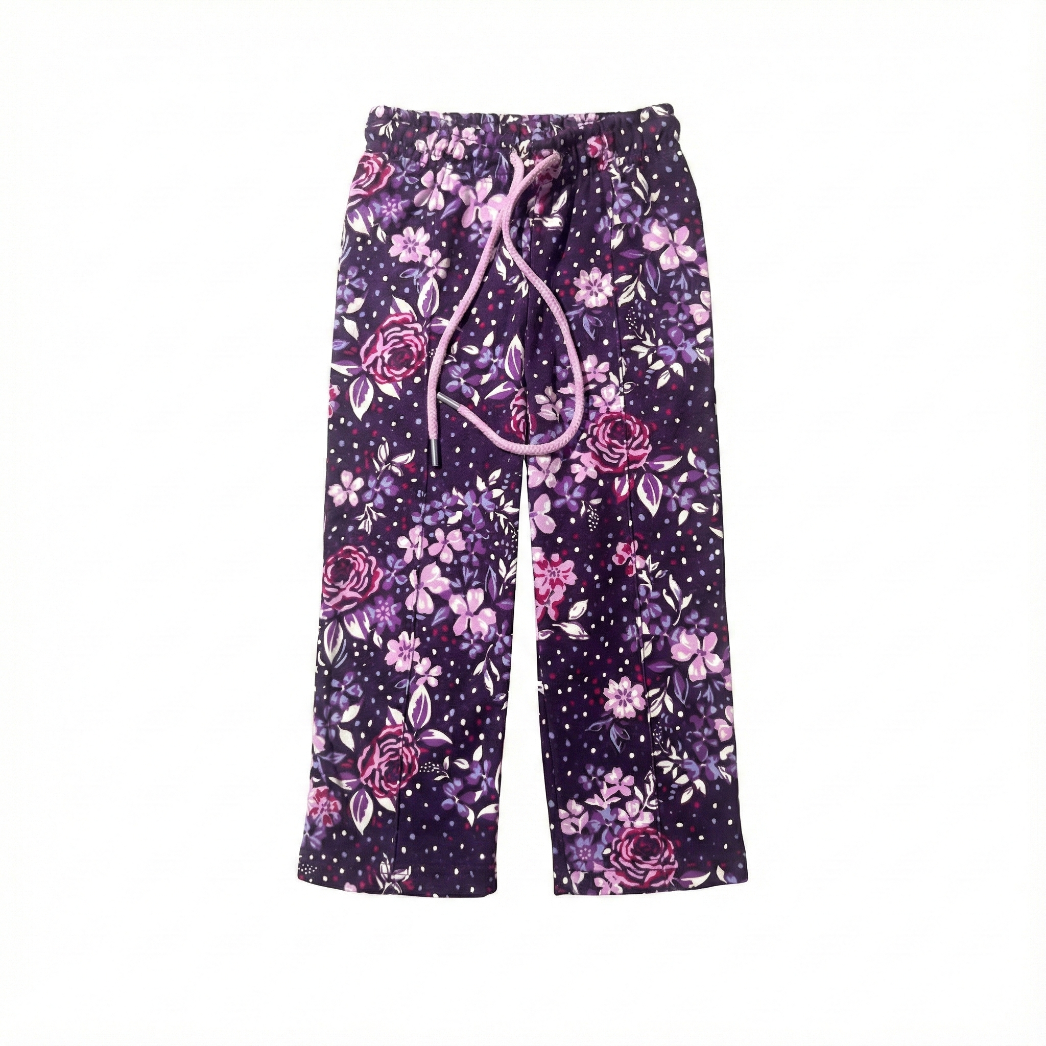 Girls' Purple Floral Print Wide-Leg Lounge Pants