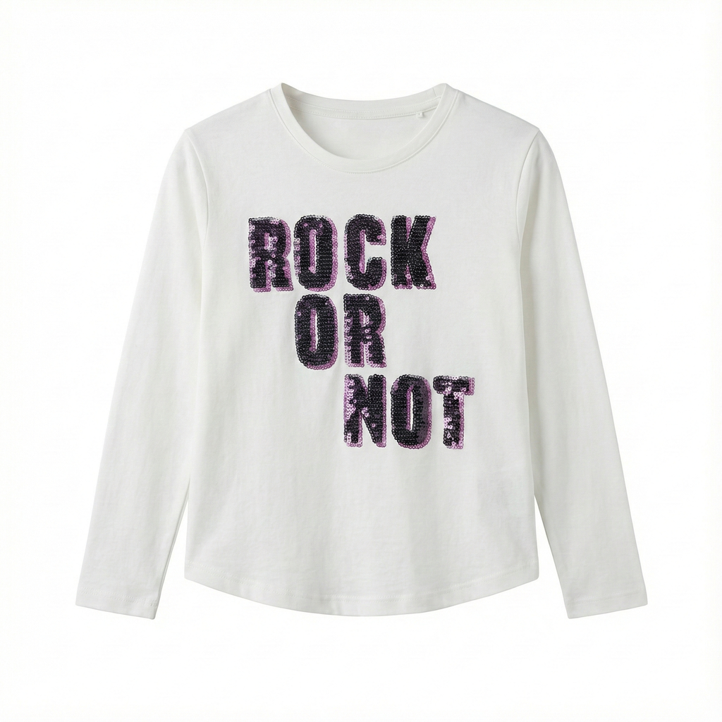 Benetton Girls Long Sleeve Shirt with ROCK OR NOT Text (BG-000157)