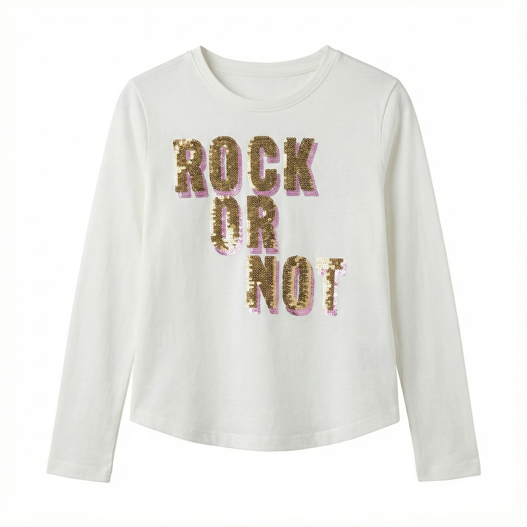 Benetton Girls Long Sleeve Shirt with ROCK OR NOT Text (BG-000157)