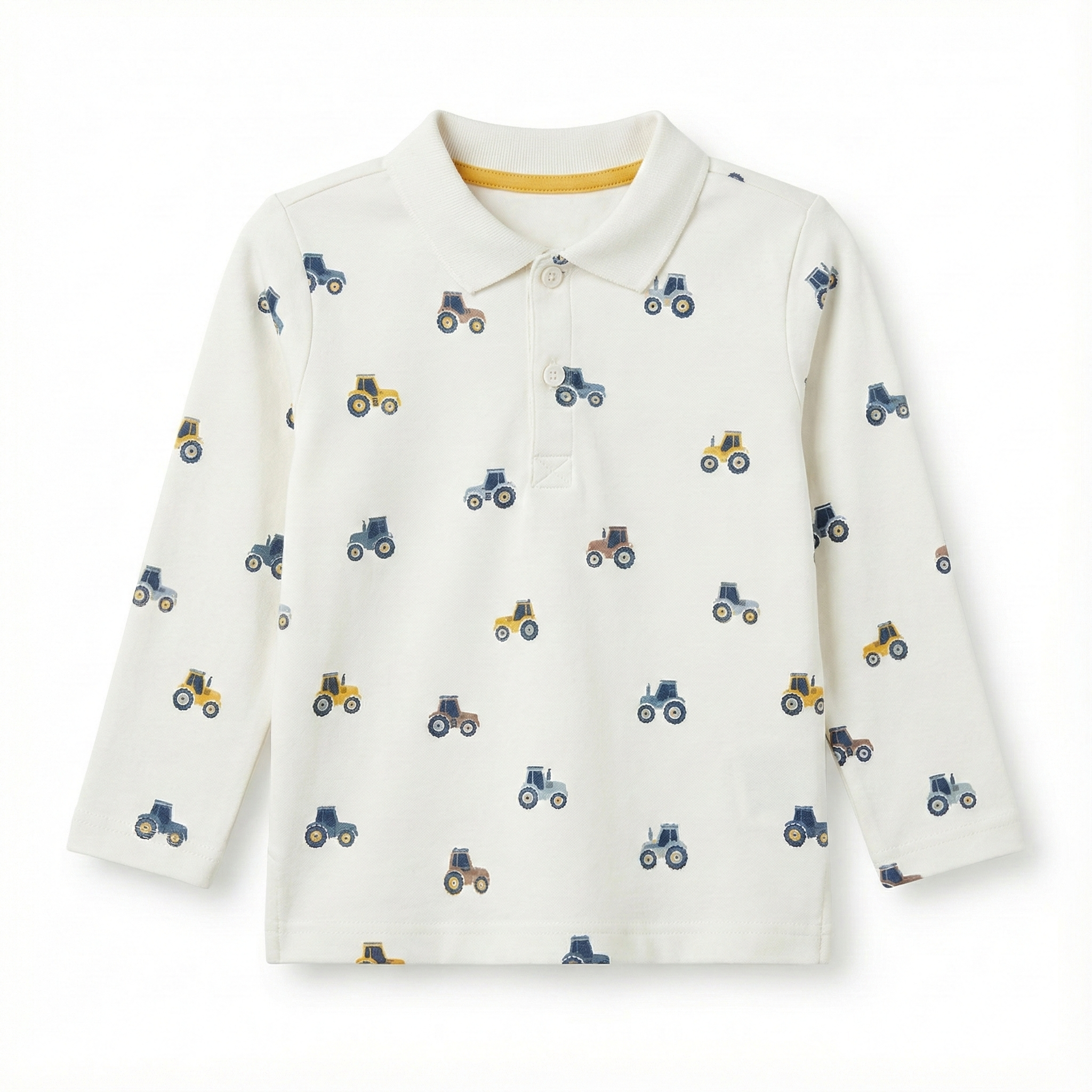 Tractor Printed Long Sleeve Polo Shirt