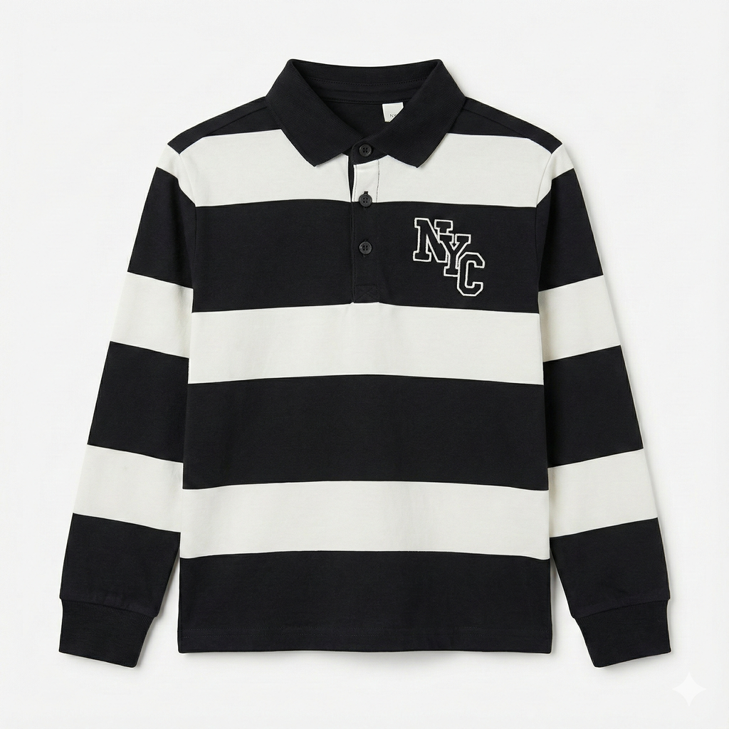 Black & White Polo Shirt with NYC Embroidery (BG-000142)