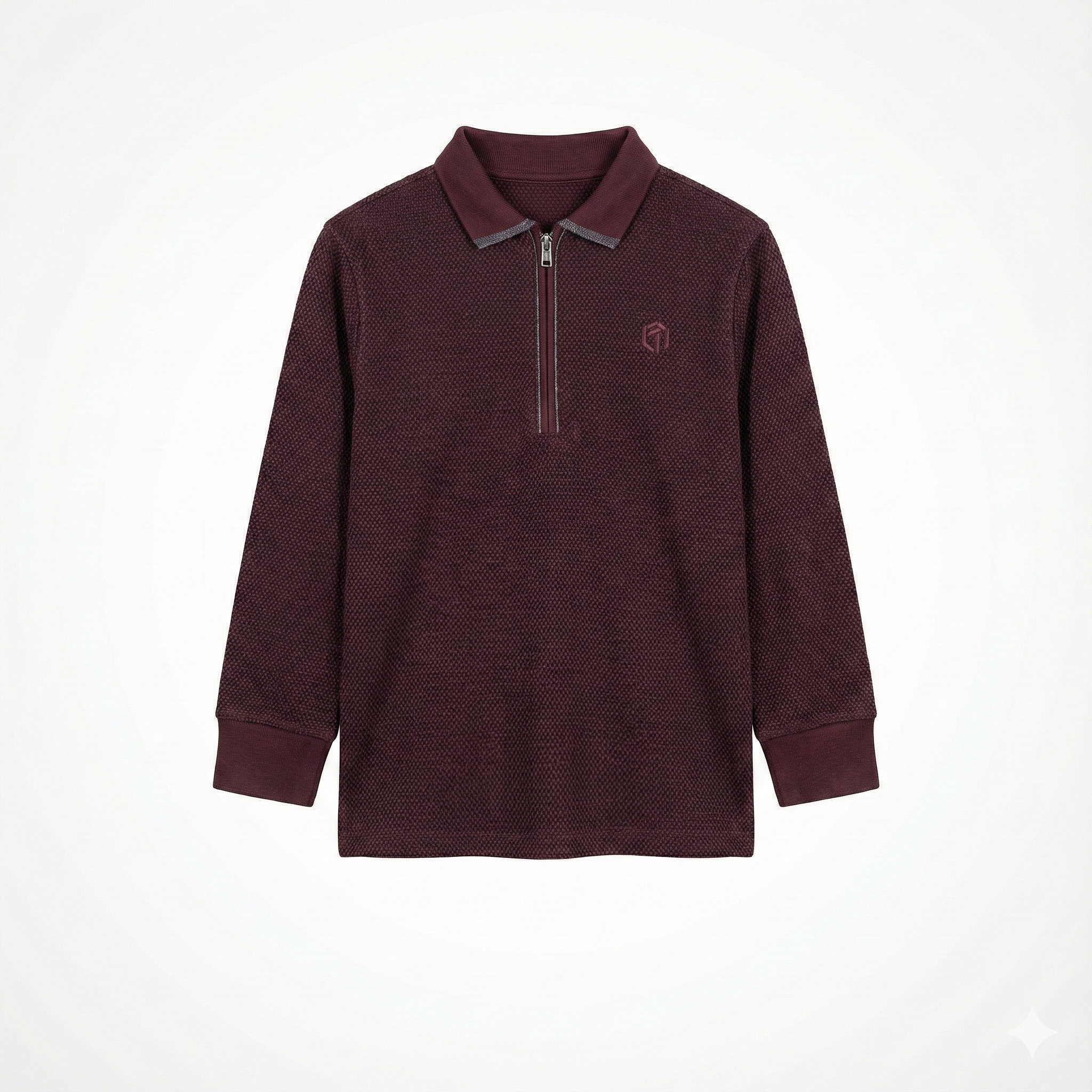 Burgundy Long Sleeve Zipper Polo Shirt