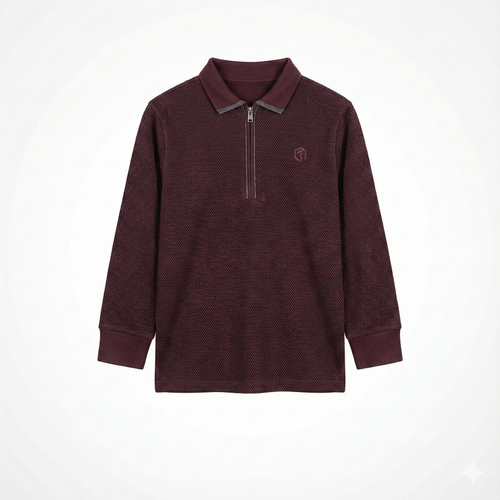 Burgundy Long Sleeve Zipper Polo Shirt (BG-000145)