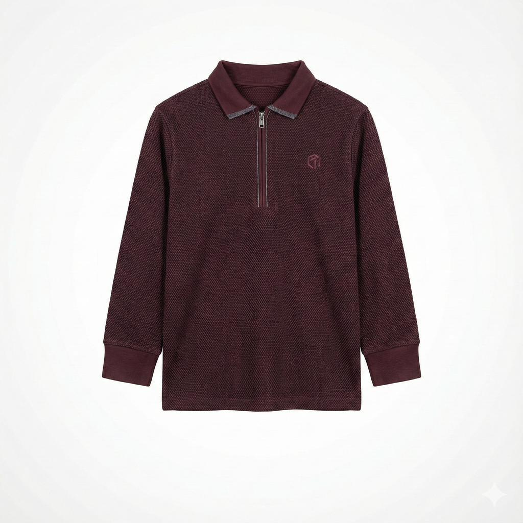 Burgundy Long Sleeve Zipper Polo Shirt (BG-000145)