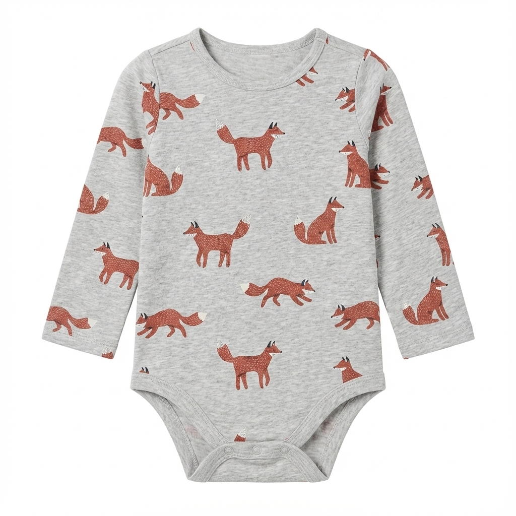 Baby Long Sleeve Bodysuit with Loyyle Fox Print