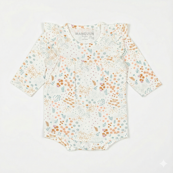 Baby Long Sleeve Bodysuit with Ruffle & Floral Pattern
