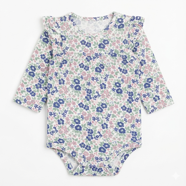 Baby Long Sleeve Bodysuit in Pink & Blue Floral Pattern