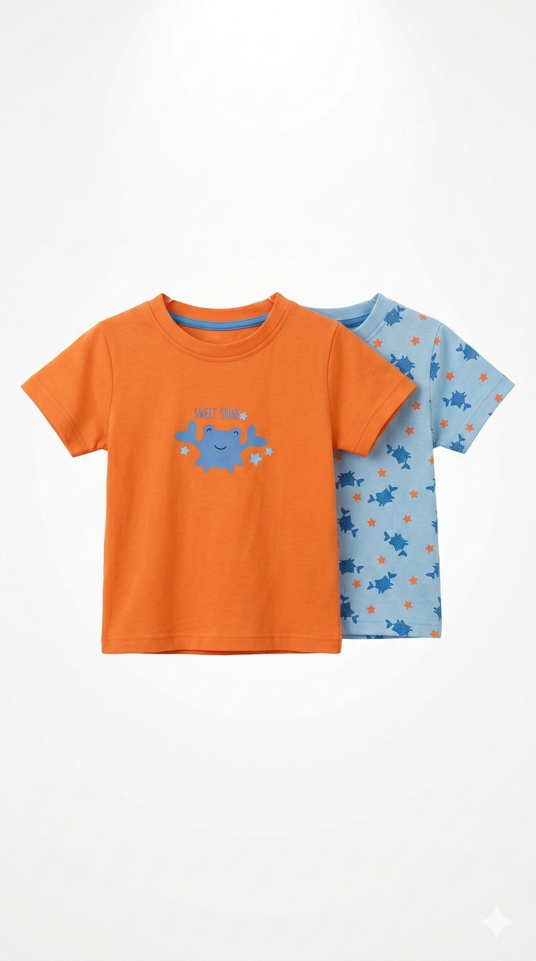 Boys Multi-Packs Casual T-Shirts in Orange & Blue Color (BG-000354)