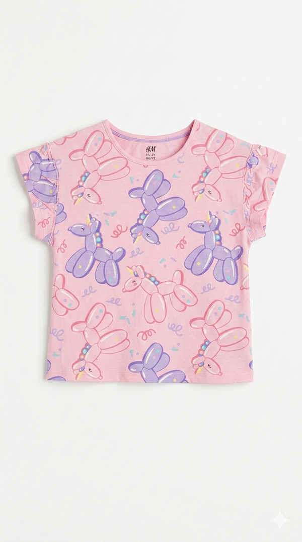 Girls Pink Shirt with Playful Unicorn Balloon Pattern (BG-000371)