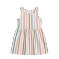 Girls Sleeveless Printed Dress with Gathered Seam at Waist (BG-000381)