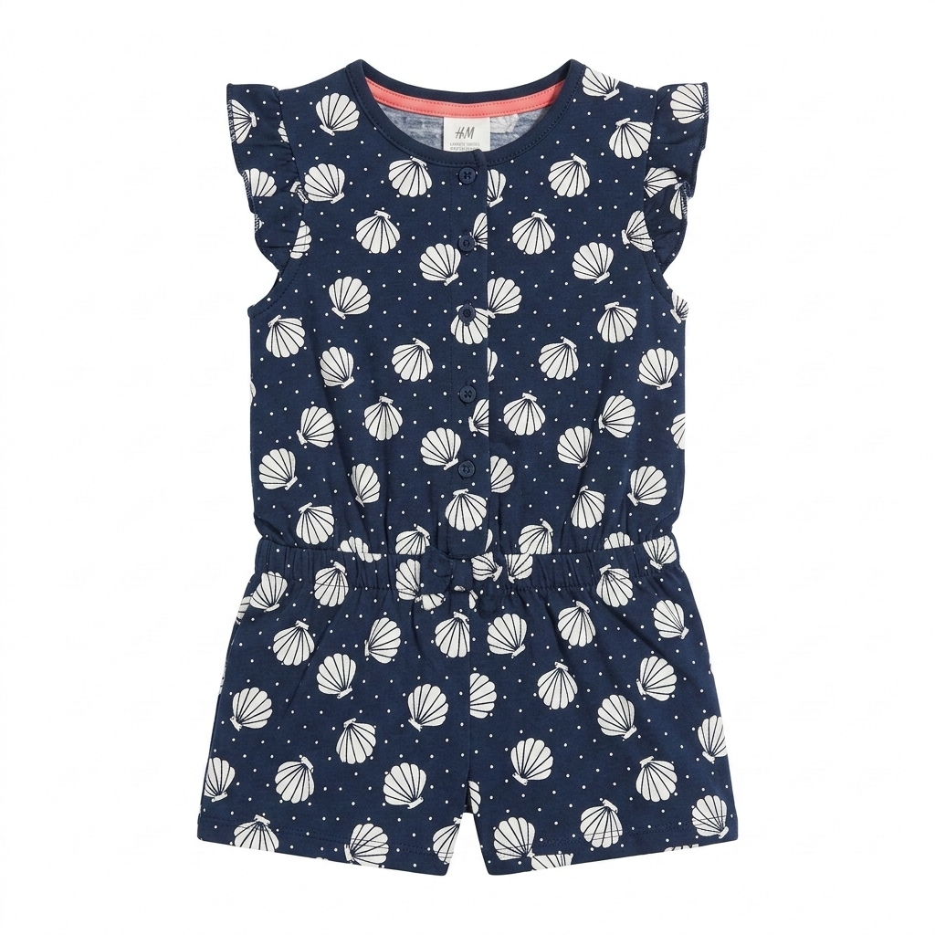 Girls all-over White Seashell & Dot Pattern Romper (BG-000382)