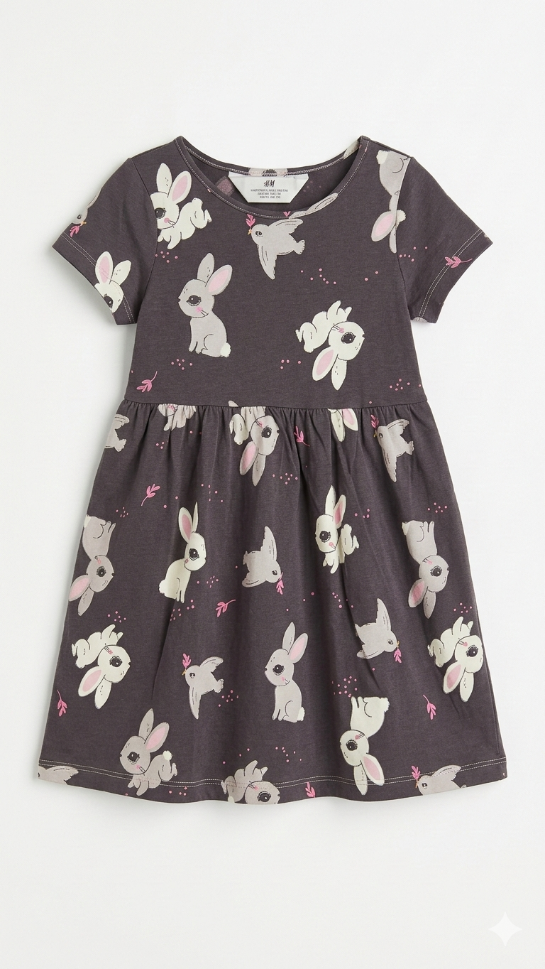Girls Dress with Rabbit Pattern (BG-000383)