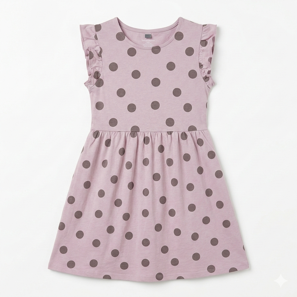 Girls Black Circle Printed Purple Frock (BG-000386)