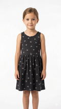 Girls Black Bow Printed Dress (BG-000379)