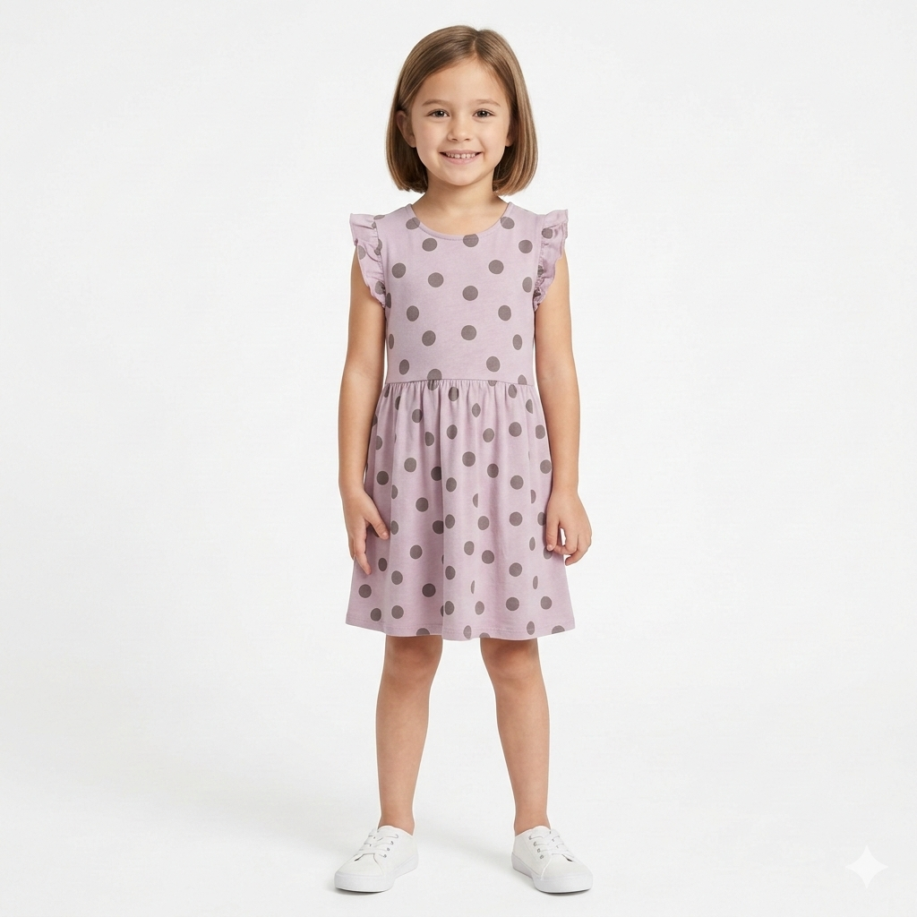 Girls Black Circle Printed Purple Frock (BG-000386)