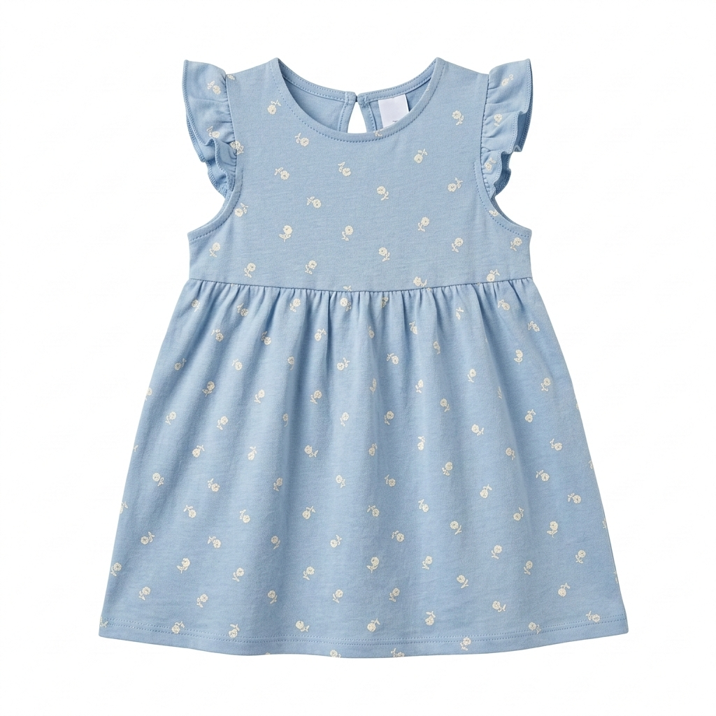 Girls Sleevesless Dress with White Floral/Rose Print (BG-000388)