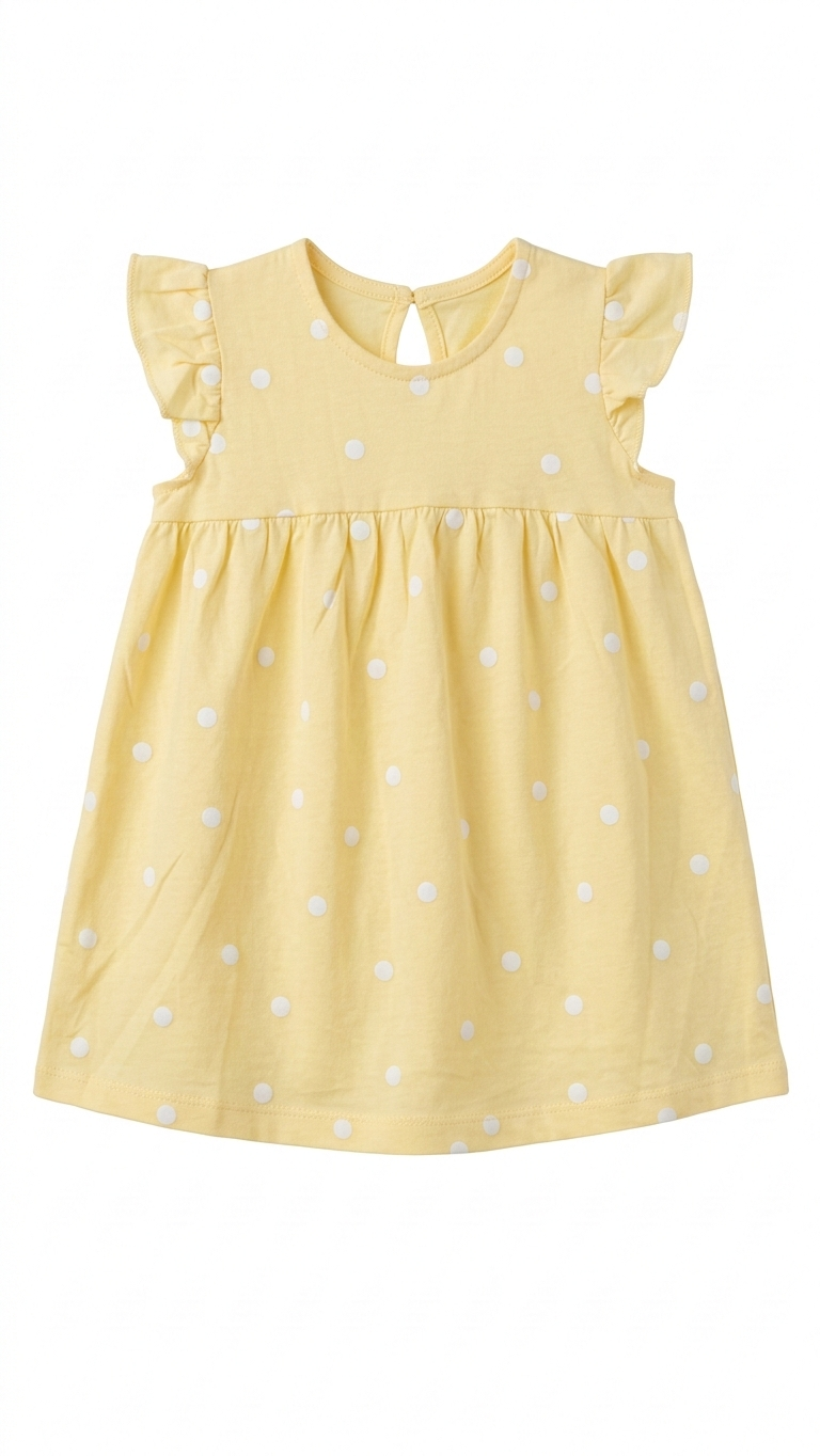 Girls Yellow Flounce Dress with Polka Dots Pattern (BG-000390)
