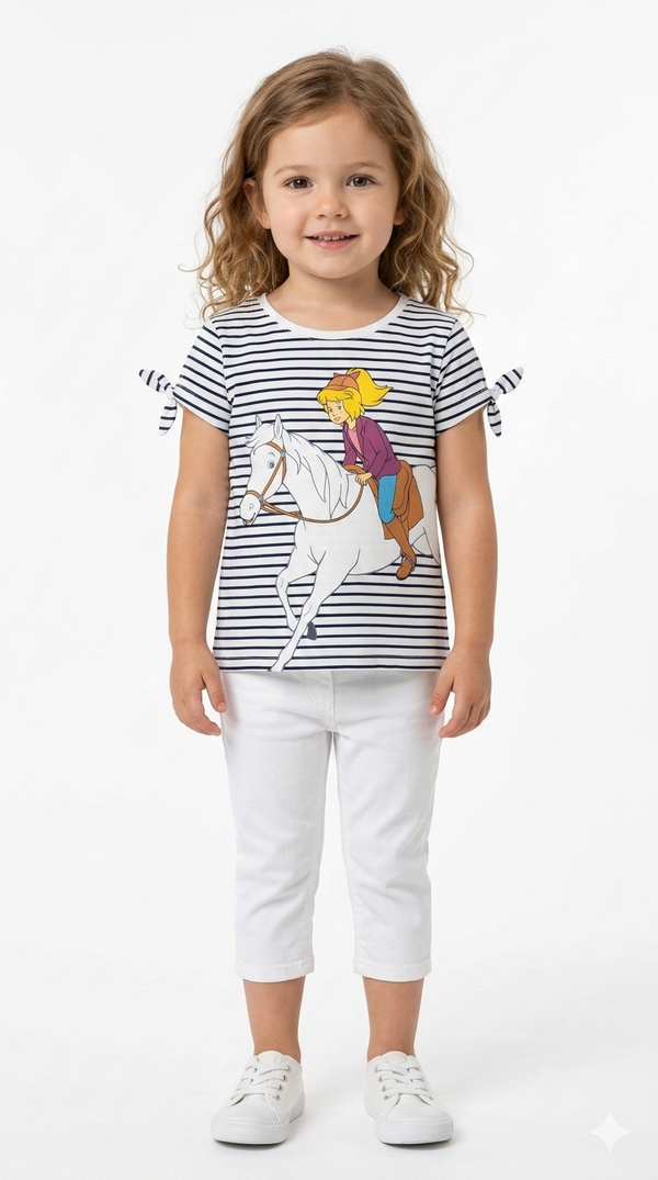 Girls Bibi & Tina Stripted Shirt with character Riding Horse (BG-000374)
