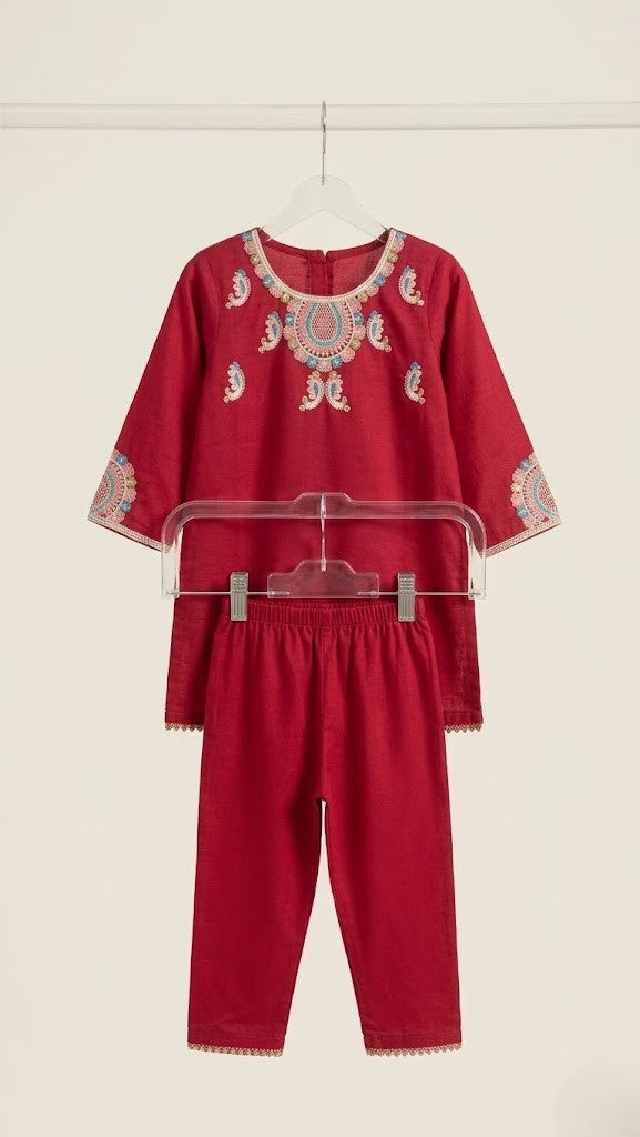 Heritage Maroon – Premium Festive 2 Piece Kids Wear (BG-000693)
