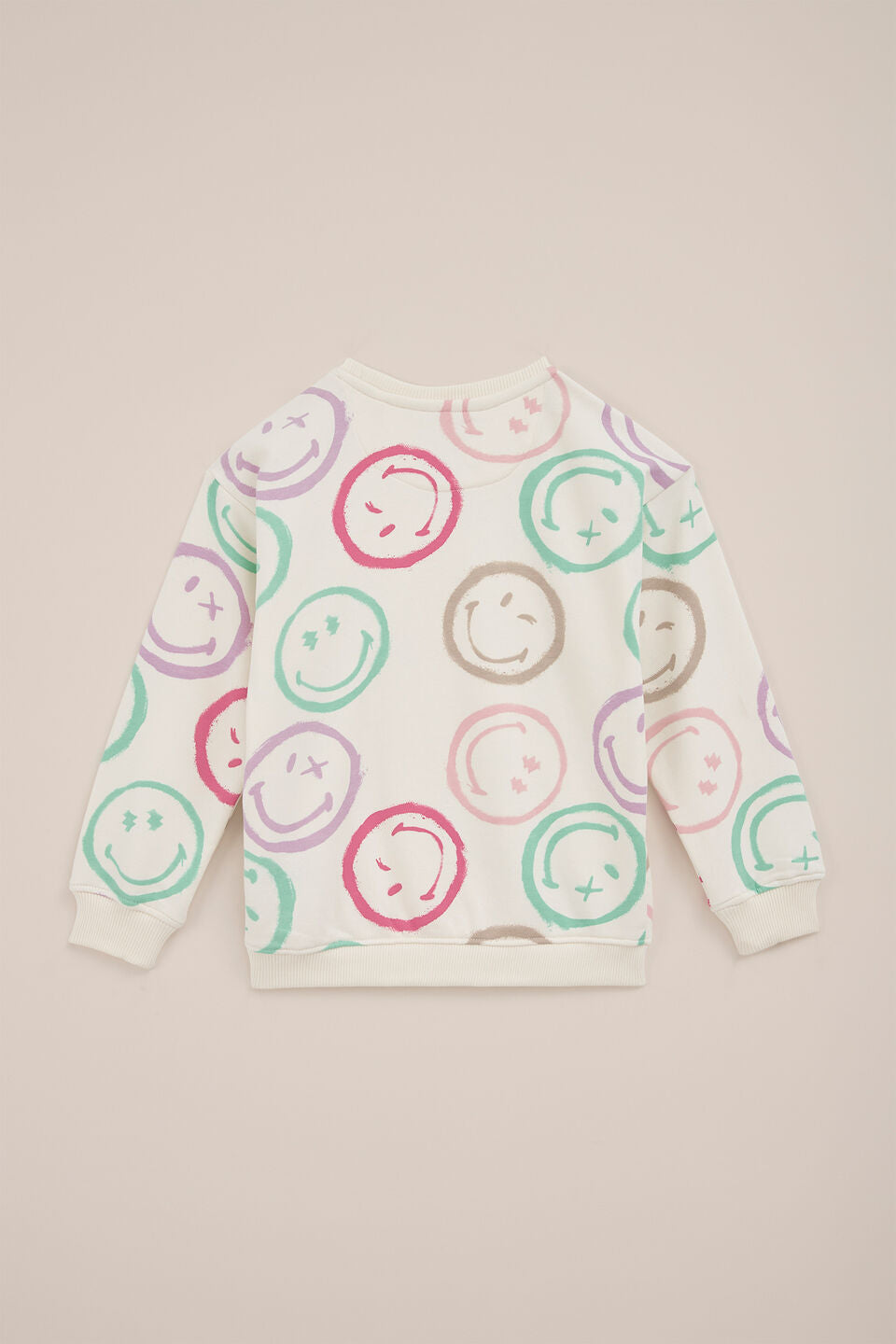 Kids Taupe Sweatshirt - 4 Colorful Smiley Faces Graphic (BG-000036)