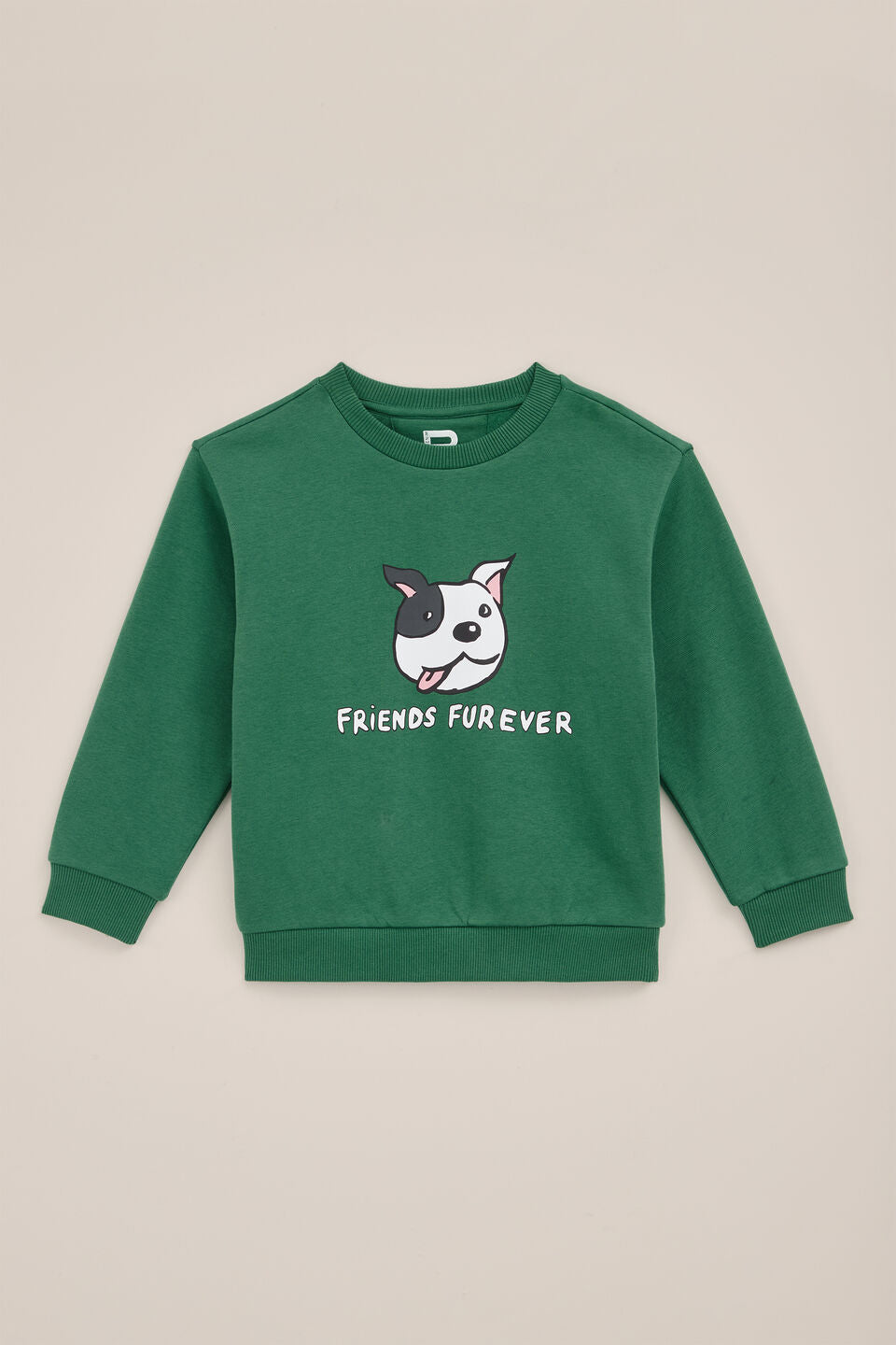 Kids Green Sweatshirt - Cute Dog Face Graphic "Friends Furever"