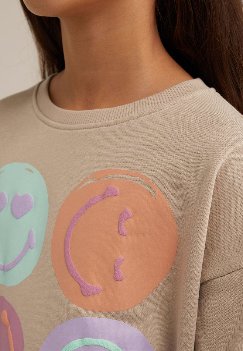 Kids Cream Sweatshirt - Pastel Smiley Face All-Over Print