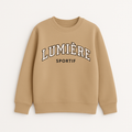 Kids Camel Beige Sweatshirt - "Lumière Sportif" Varsity Arch Text (BG-000055)